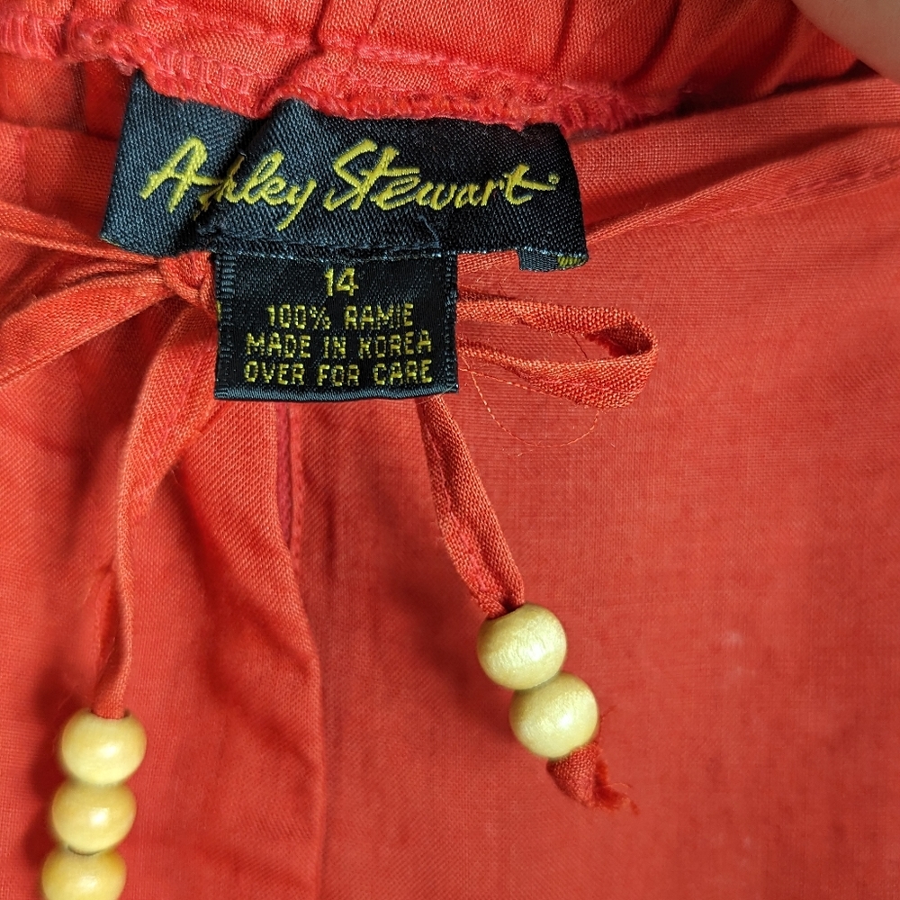 Susan Graver reds & white 1 button blazer sz L & linen like elastic waist pants - Picture 11 of 12